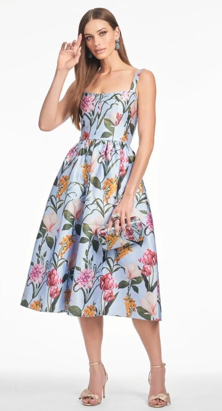 NWT Sachin & Babi Womens Blue Floral Sophisticated Cocktail Midi Olena Dress 4